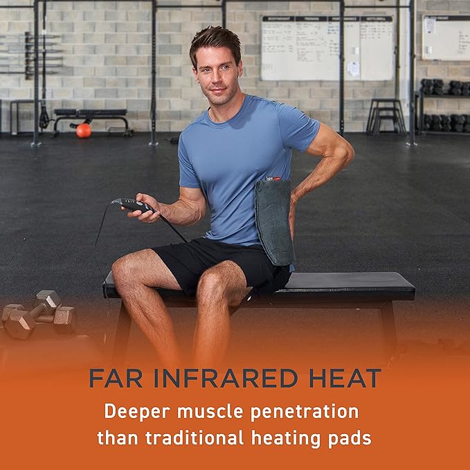 Pure Enrichment PureRelief Pro Far Infrared XL Heating Pad - Muscle Relief for Back, Neck, Shoulder, & Knee Pain in Athletes, 4 Heat Settings, Dry/Moist Heat, 12” x 24” Extra-Long Size (Iron Gray)