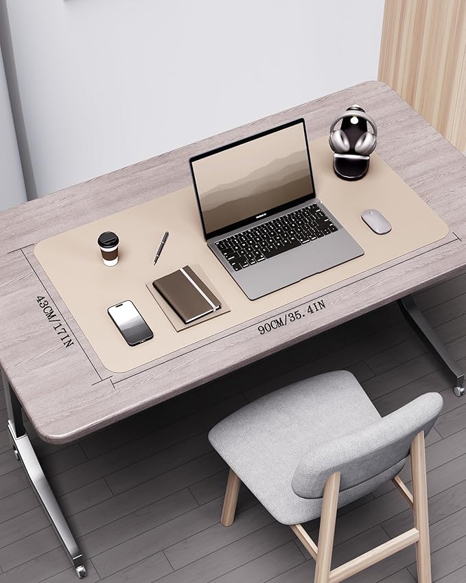 YSAGi Double-Sided Desk Pad, 35.4"x17" Leather Desk Mat, Eco Cork Desk Pad Protector,Large Mouse Pad,Waterproof Desk Blotter for Office/Home (Beige/Cork)