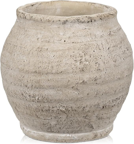 Briful 6.1'' Large Ceramic Rustic Vase Shabby Vintage Textured Vase, 4.72'' Wide Mouth Pampas Jar Vases Pottery for Fake Flowers Branches, Farmhouse Home Décor, Weddings Shelf Table Decor, Cream White