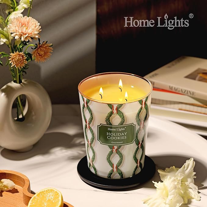 HomeLights Holiday Cookies Scented Candles | 34oz Soy Candles Rustic Modern 3-Wick Large Candle Jars | Ideal Candle Gifts for Events, Home Decor Stress, Relief & Relaxation