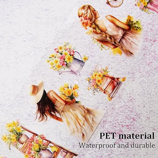 Floral Sea PET Tape Set, 3 Rolls Pre-Cut Botanical Stickers for Scrapbooking, Journaling, DIY Crafts, and Collage Art (30 mm/50 mm/55 mm)