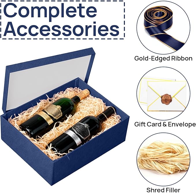 JOYIT Blue Gift Box 16.5''x13''x5.5'' - Large Gift Boxes with Lid for Presents Packaging, Birthday, Christmas, Wedding, Anniversary, Big Gift Box with Ribbon, Shred Filler, Card, Wax Seal (Blue)