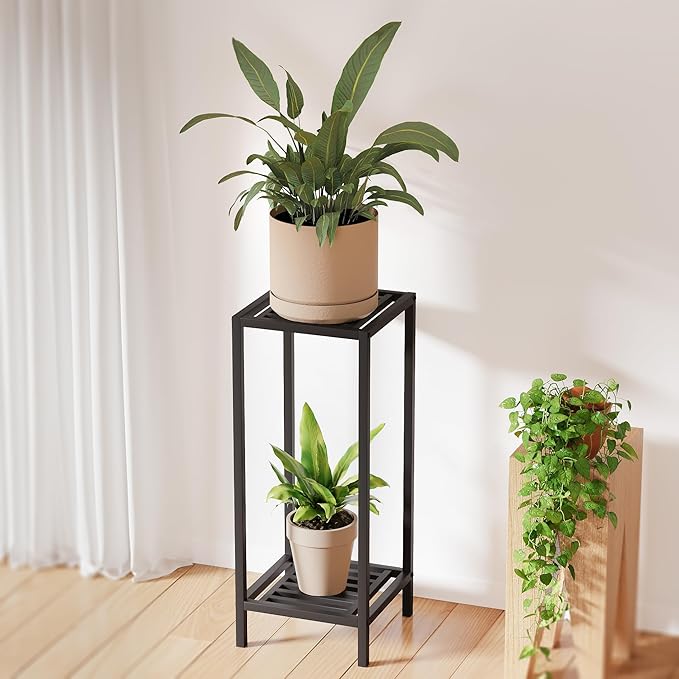Zhongma 2 Tier 30" Tall Indoor Outdoor Plant Stand, 12 L x 12 W x 30 H inch, Heavy Duty Square Metal Flower Stand for Patio, Home, Garden, 220 LBS Capacity & Heavy Duty Construction