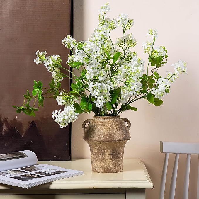 Christmas Decorative Vase, Ceramic Rustic Flower Vases, 7 Inch Terracotta Vintage Vases with Hadle for Home Decor, Farmhouse Living Room Shelf Decor Farmhouse Table, Lyeec