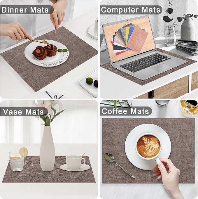 Homaxy Faux Leather Heat Resistant Placemats for Dining Table Set of 12, Waterproof Wipeable Washable PU Table Mats, Easy to Clean Anti-Slip Place Mats, 11.8" x 17", Dark Brown