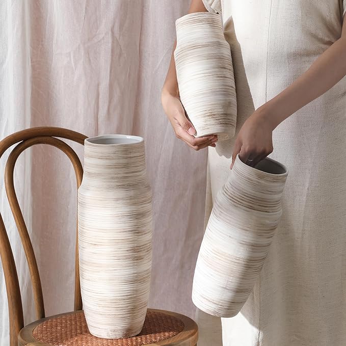 ALMA White Tall Vase for Floor, 18'' Extra Large Vase for Pampas Grass Dried Flower Bouquet, Big Ceramic Rustic Vases for Home Decor, Living Room Floor, Mantel Decoration