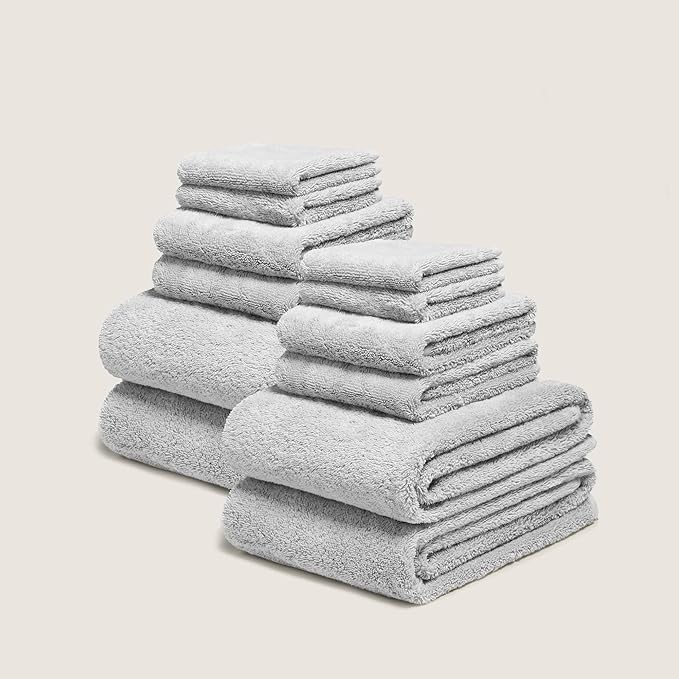 Italic Ultraplush 12-Piece Family Towel Set – Luxury Bath Towels, Hand Towels & Washcloths – Plush, Quick Dry 800GSM 100% Australian Cotton for Bathroom & Spa (Light Gray)