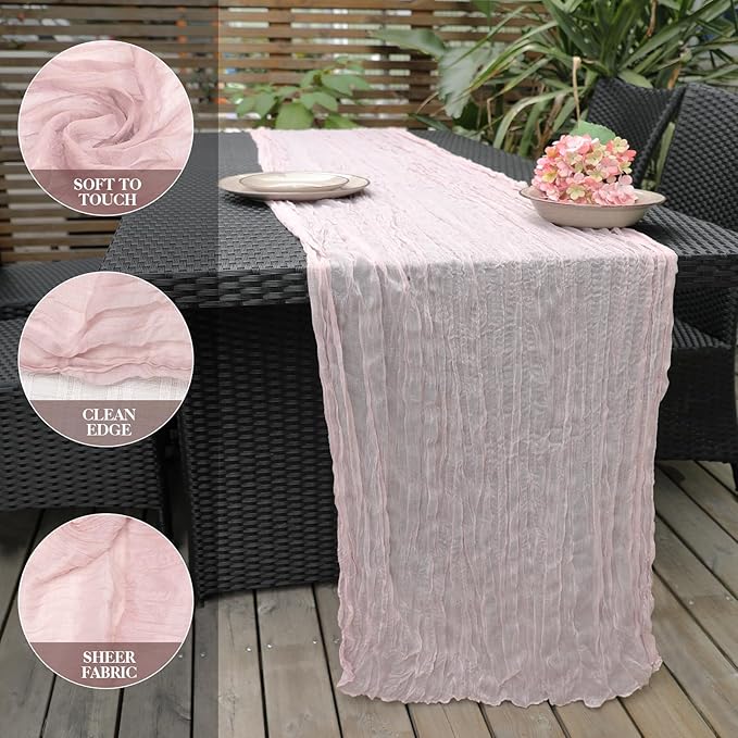 Le courant 10Ft Cheesecloth Table Runner, Rustic Boho Gauze Cheese Cloth Runner Table Runner for Weddings Bridal Baby Shower Birthday Holiday Parties Home Decor, Dusty Pink