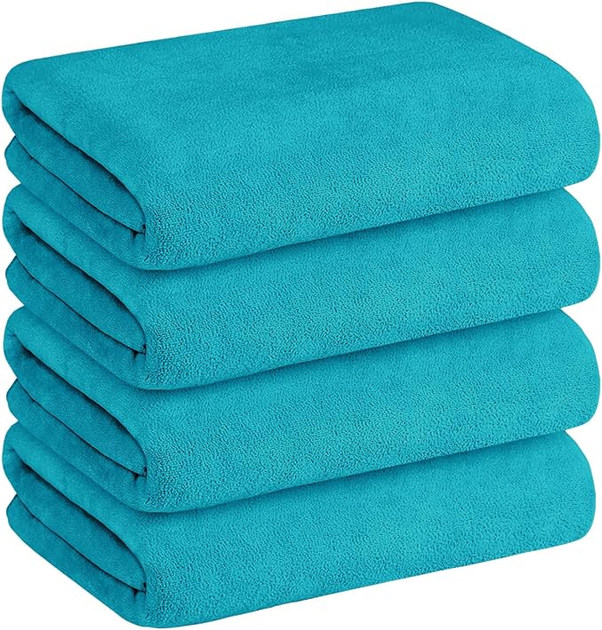 JML Bath Towel, Microfiber Bath Towels Set, 4 Pack (30" x 60") - Large Size, Extra Absorbent, Quick Drying, Multipurpose Use as Hair Wrap for Women, Bath, Fitness, Sports, Yoga, Teal