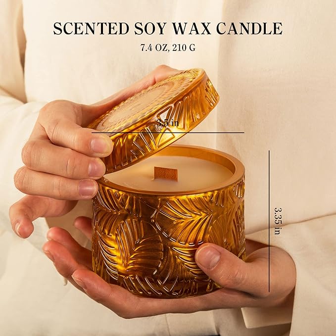 Hidden Label Christmas Candle - Caramel Toffee Scented, Crackling Wood Wick Soy Candles in 7.4oz Glass Jar - Perfect Gifts for Women