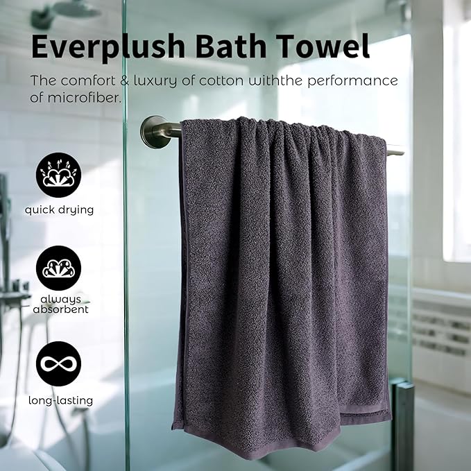 Everplush Diamond Collection Oversized Bath Towel – 1 Pieces, Super Soft & Highly Absorbent, Quick-Drying, Extra Large & Thick. Perfect for Bathroom, Pool, Swimming Use (Charcoal, 30" x 56" 1PK)
