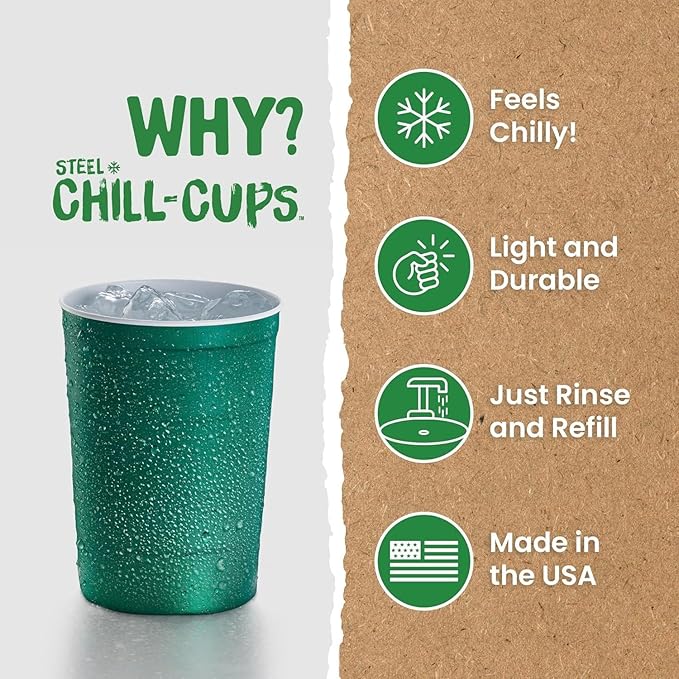 16 oz. Party Cups, Perfect for Cold Drinks, Sturdy & Durable, Disposable and 100% Recyclable, Made in USA, Green, 12 Count