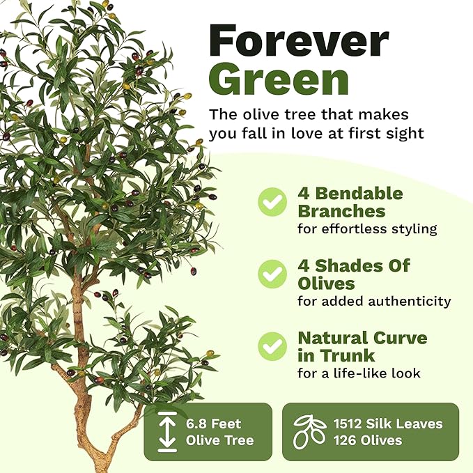 Fake Olive Tree 6.8 Feet – Artificial Plants Indoor, Faux Olive Tree, Fake Tree for Home Decor, Faux Trees Indoor for Living Room, Office, Bedroom – Tall Artificial Trees for Home, Designer Tree