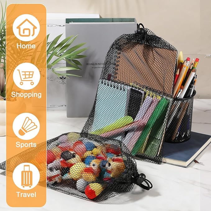 10PCS 8X12inch Mesh Drawstring Bag with Cord Lock Closure, Nylon Mesh Laundry Bags for Storage Travel Sports Ball