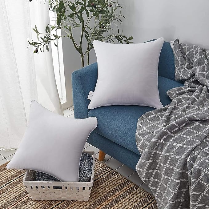 Oubonun 24x24 Square Pillow Inserts (Set of 2) - 100% Cotton Cover - Decorative Interior Sofa Pillow Pair - White