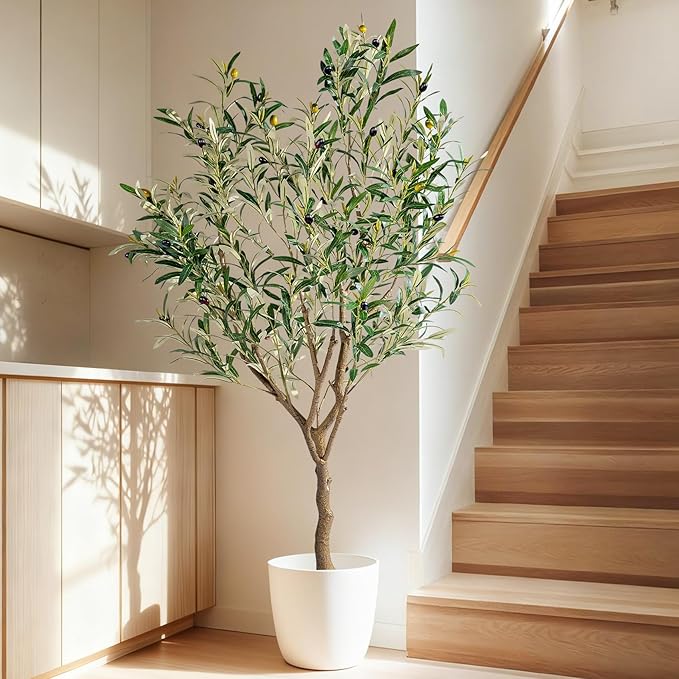 4ft Artificial Olive Tree Faux Olive Plant for Home Decor, Large Fake Olive Tree Modern Farmhouse Style, Floor Plant for Indoor Artificial Trees for Home Decor Indoor, Arbol de Olivo Artificial