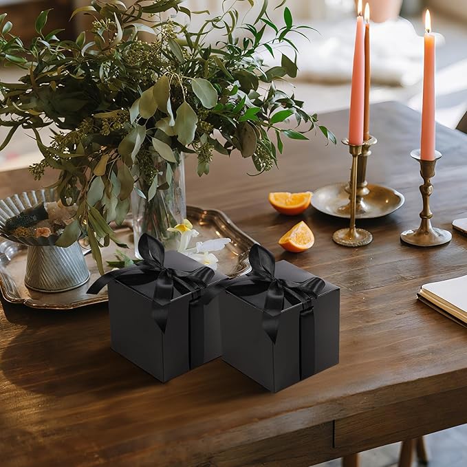 48 Pcs Christmas Gift Boxes with Ribbon Small Party Favor Boxes with Lids Mini Treat Candy Container for Wedding, Party, Birthday, Valentine's Day and More(Black,6 Inch)