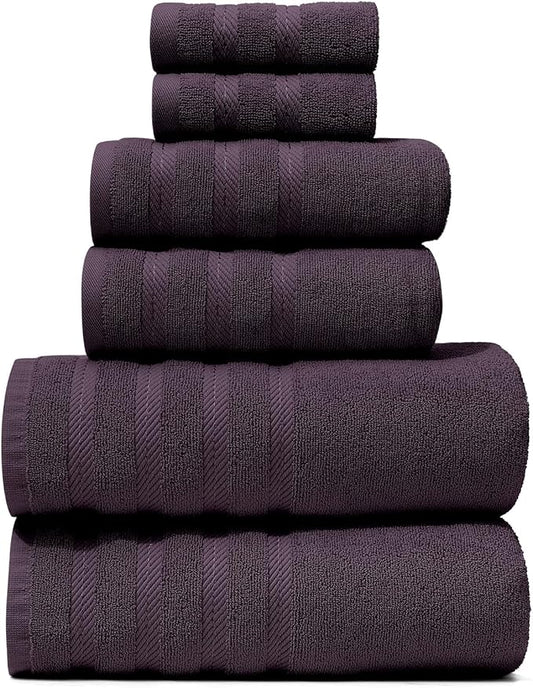 Hearth & Harbor Bath Towels for Bathroom - 100% Ring Spun Cotton Luxury Bathroom Towels - Soft & Highly Absorbent Bath Towels Set, 6 Piece Set, Purple
