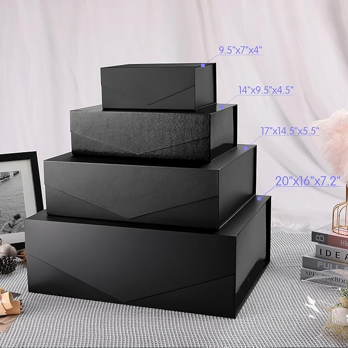 19.2x15.8x7 Inches, Extra Large Gift Box with Lid, Groomsman Proposal Box with Magnetic Closure, Giant Gift Box for Clothes and Large Gifts (Glossy Black)