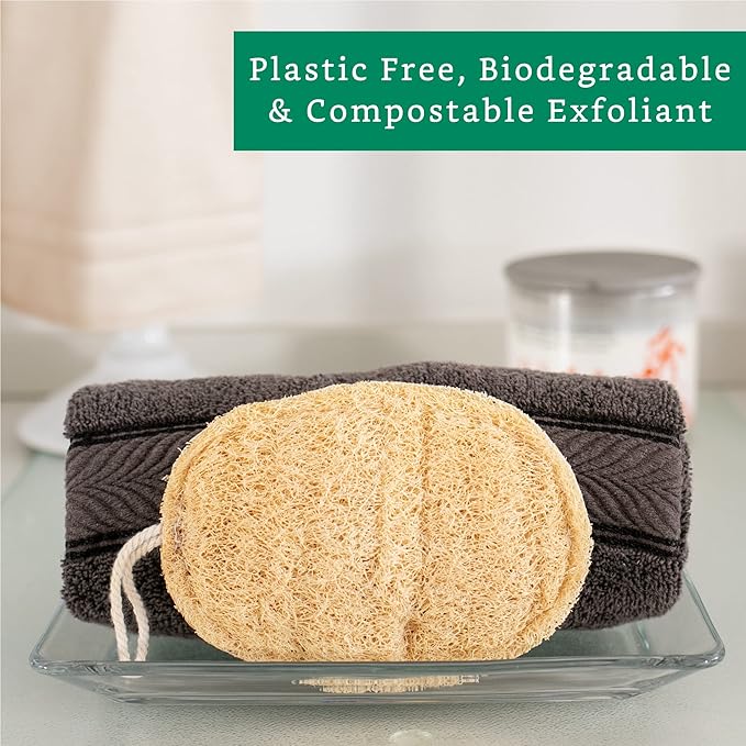 Natural Loofah Exfoliating Sponge (4 Pack) - Organic Body Scrubber - Biodegradable Shower Luffa