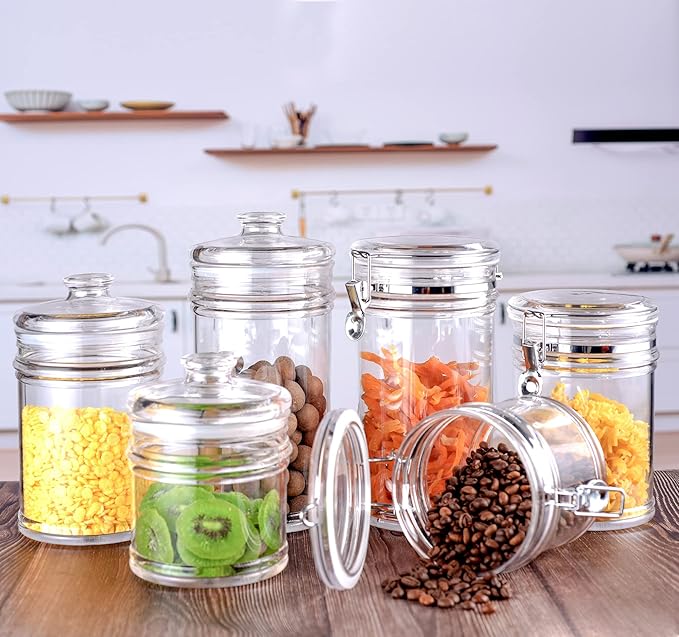 64 oz Reinforced Large Acrylic Canister with Locking Clamp, Airtight Flip Jar | Food Storage Container for Flour, Sugar, Coffee, Candy, Cookie etc