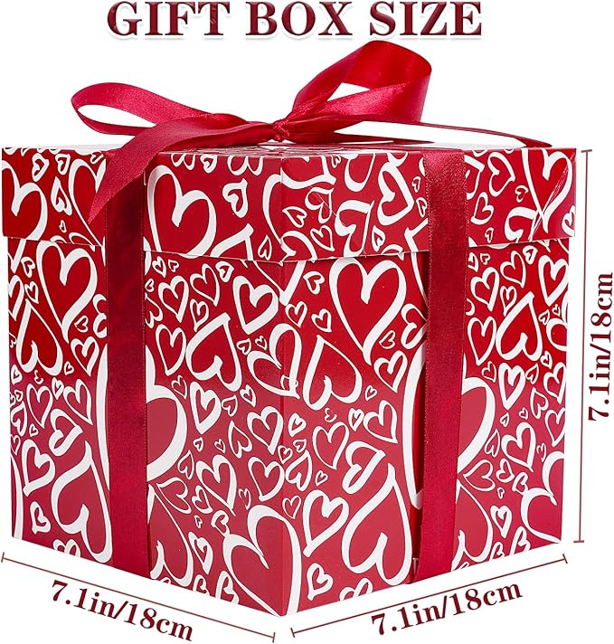 Jaywayang 5 Pack Red Valentine Gift Boxes with Lids, Ribbons and Tissue Papers Square Gift Boxes - 7.1 Inch - Christmas Presents Wrapping Valentine's Day Decoration Birthday Anniversary Party Favor Boxes.