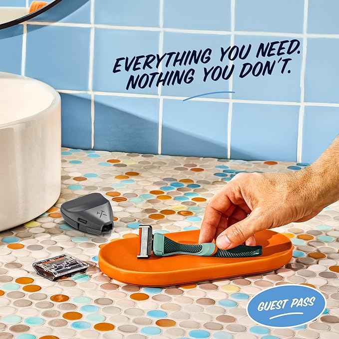 Dollar Shave Club | The Guest Pass Shave Set | 2 Extra Close Refill Cartridges, 1 Handle (Green), 1 Razor Cover, Razors for Men