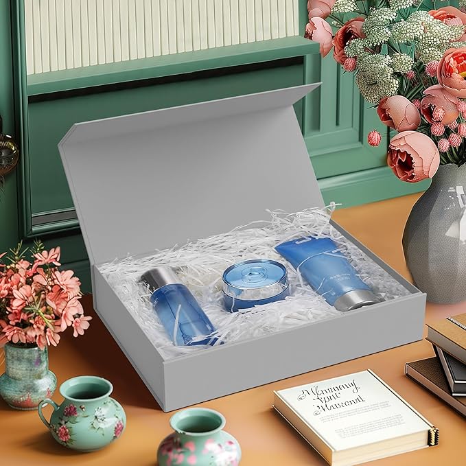 MOZRRO Gift Box 11.5 x 8.2 x 2.3 In Gift Boxes for Presents Magnetic Closure, Gift Boxes with Lids for Presents Birthday Luxury Jewelry T-shirts Gloves Scarves Books Clothes Gift Wrap - Silver