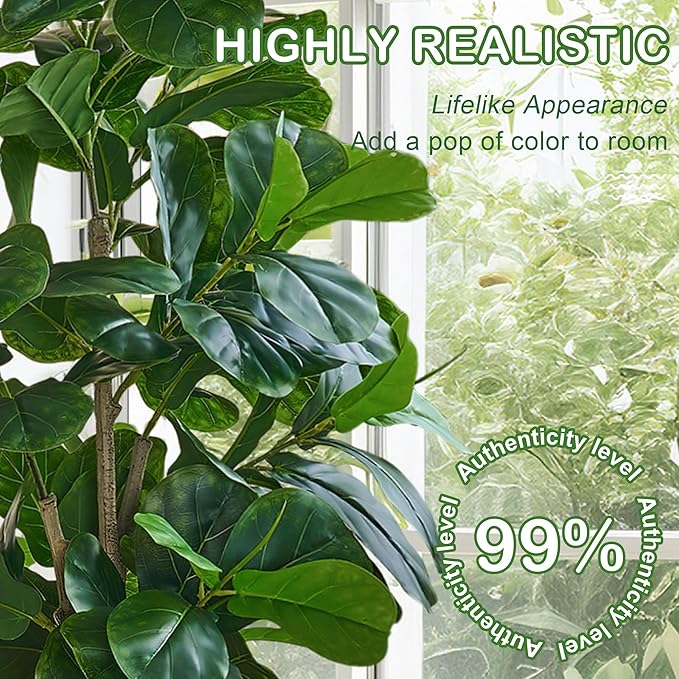 VECELO Artificial Fiddle Leaf Fig Tree 6FT(71in), Tall Fake Floor Plants with 150 Large Realistic Leaves in Plastic Pot for Indoor Outdoor Living Room Home Decor