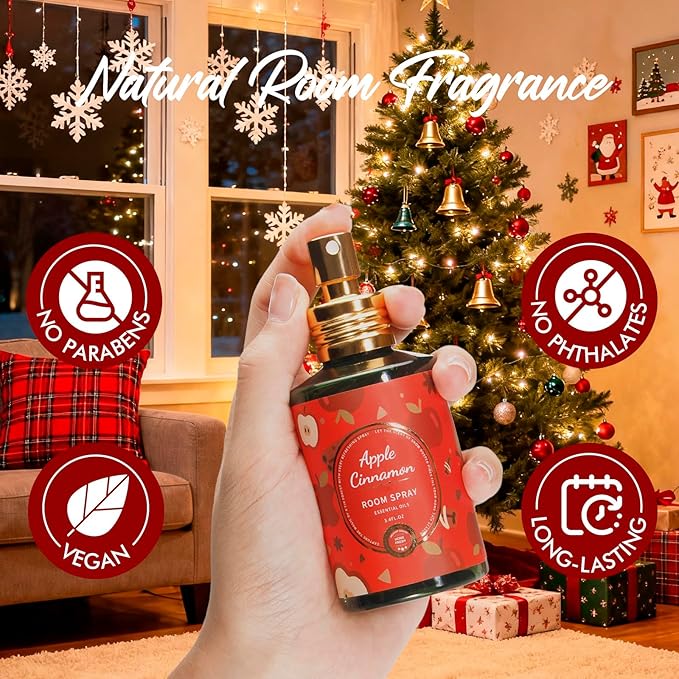 Room Spray Set 3 Pack, Christmas Tree, Apples Cinnamon, Gingerbread Cookie, Concentrated Room Spray, Long-Lasting Air Freshener for Home, Odor Eliminator for Bathroom, Bedroom & Office