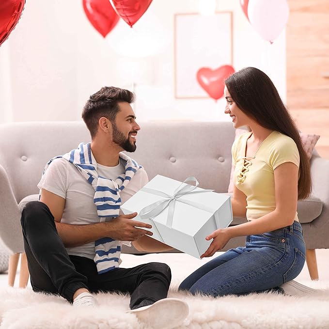 AuroWish 3 Pack Large Collapsible Gift Boxes with Magnetic Lids, 12.5 x 8.5 x 4.75 Inches, White, Perfect for Christmas, Bridesmaid Proposal, Wedding, Birthday