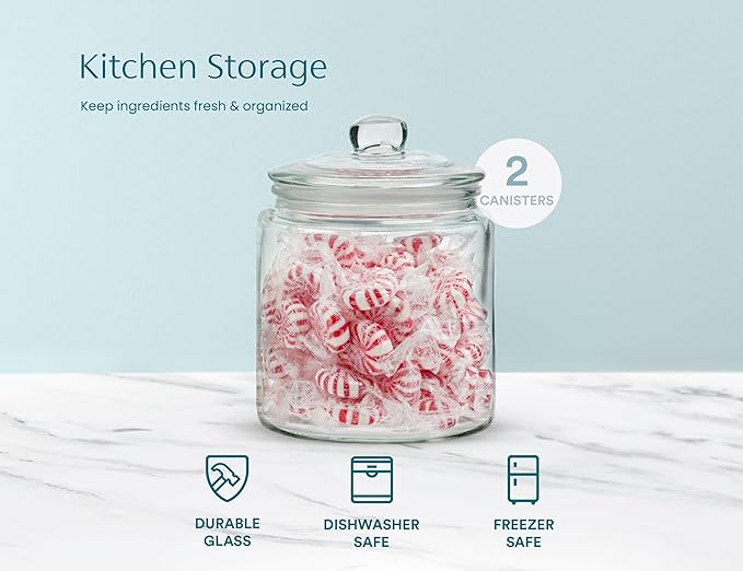 KooK Glass Storage Jars with Lids - 29oz (Set of 2), Kitchen Canisters for Sugar, Cookies, Cotton Balls, Glass Containers with Chalkboard Labels and Airtight Lid