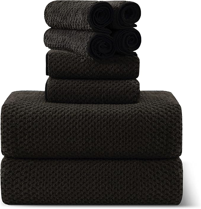 8-Piece Brown Bath Towel Set, 2 Extra Large Bath Towel Sheets, 2 Hand Towels and 4 Washcloths - Highly Absorbent Quick Dry Microfiber,Ultra Soft Towel Set for Bathroom, Waffle Weave Design, Pack of 8