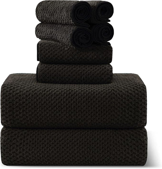 8-Piece Brown Bath Towel Set, 2 Extra Large Bath Towel Sheets, 2 Hand Towels and 4 Washcloths - Highly Absorbent Quick Dry Microfiber,Ultra Soft Towel Set for Bathroom, Waffle Weave Design, Pack of 8