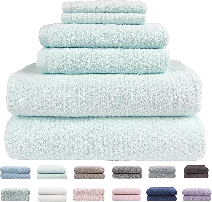 Everplush Diamond Jacquard 6 Pieces Bath Towel Set, Luxury Super Soft Oversized Towels, Highly Absorbent Diamond Jacquard Quick Dry Bath Towel for Bathroom Spearmint