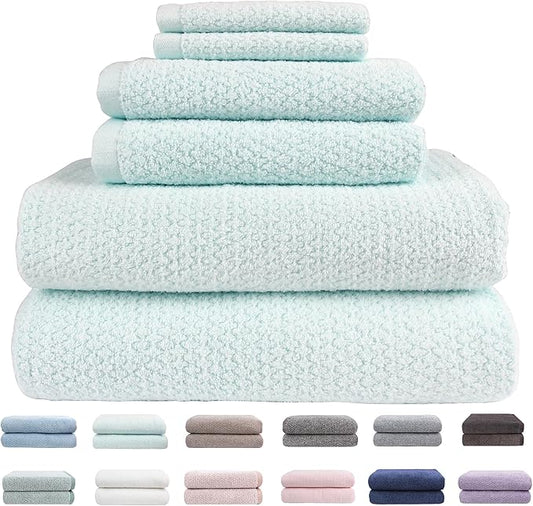 Everplush Diamond Jacquard 6 Pieces Bath Towel Set, Luxury Super Soft Oversized Towels, Highly Absorbent Diamond Jacquard Quick Dry Bath Towel for Bathroom Spearmint
