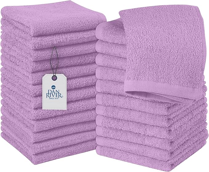 DAN RIVER 100% Cotton Wash Cloths 24 Pack [12x12] Soft & Absorbent wash Cloths for Bathroom, Gym, Hotels & Spa Perfect for Everyday Use Fingertip Towels, Lavender