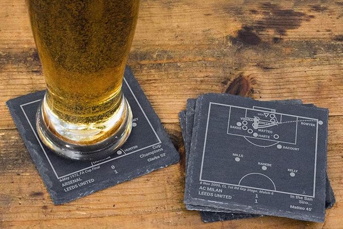 Greatest Leeds United Plays: Slate Coasters (Set of 4) | Best Gift Idea for Sports Lovers | Leeds United Historic Moments Gifts