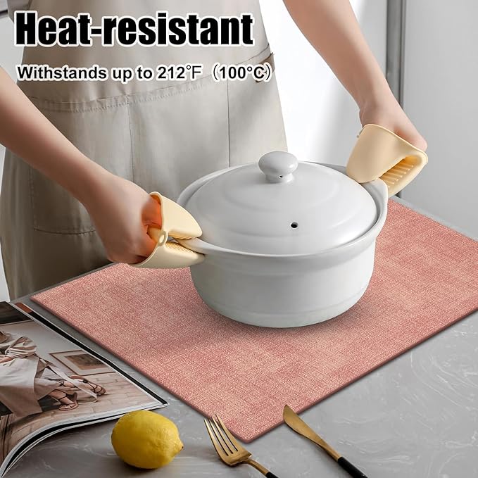 Homaxy Faux Leather Heat Resistant Placemats for Dining Table Set of 4, Waterproof Wipeable Washable PU Table Mats, Easy to Clean Anti-Slip Place Mats, 11.8" x 17", Pink