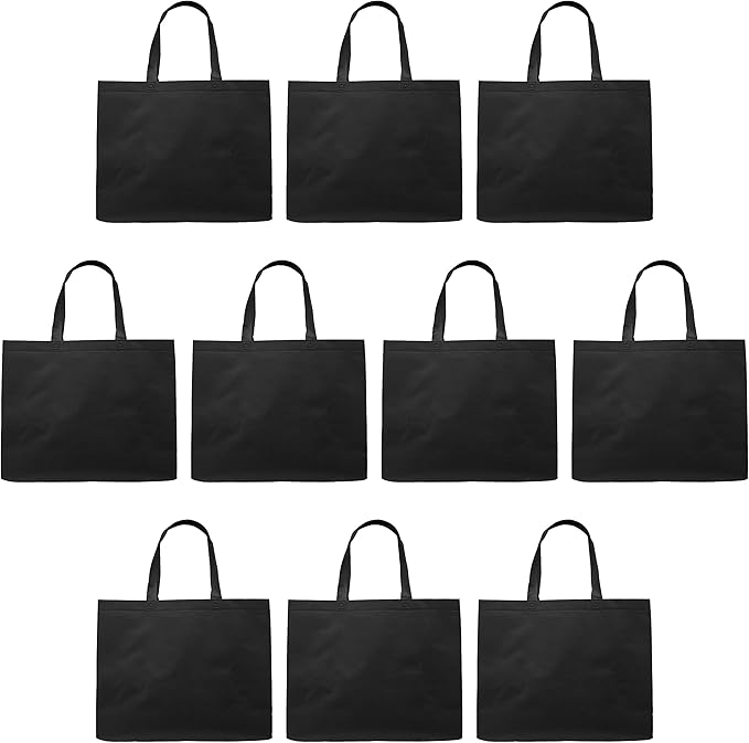 DISCOUNT PROMOS Jumbo Sized Tote Bags Set of 10, Bulk Pack - Reusable Grocery Bags, Shopping Bags, Promotional Item Totes for Women - Black