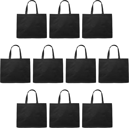 DISCOUNT PROMOS Jumbo Sized Tote Bags Set of 10, Bulk Pack - Reusable Grocery Bags, Shopping Bags, Promotional Item Totes for Women - Black