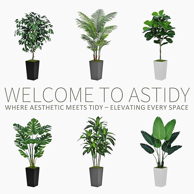 Artificial Dracaena Plant Indoor 5FT - Fake Tree with Gray Tall Planter - Faux Yucca Tree Tall Fake Floor Plant in Pot - Artificial Trees for Home Office Indoor