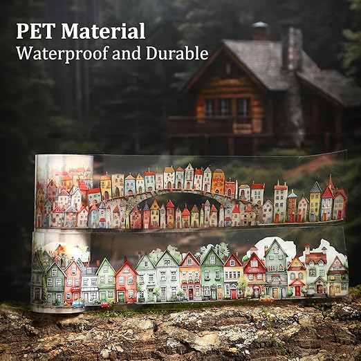 Weird House PET Tape Set with Clip, 6 Rolls of Vintage Town Stickers for Scrapbooking, Journaling, DIY Crafts, and Planners