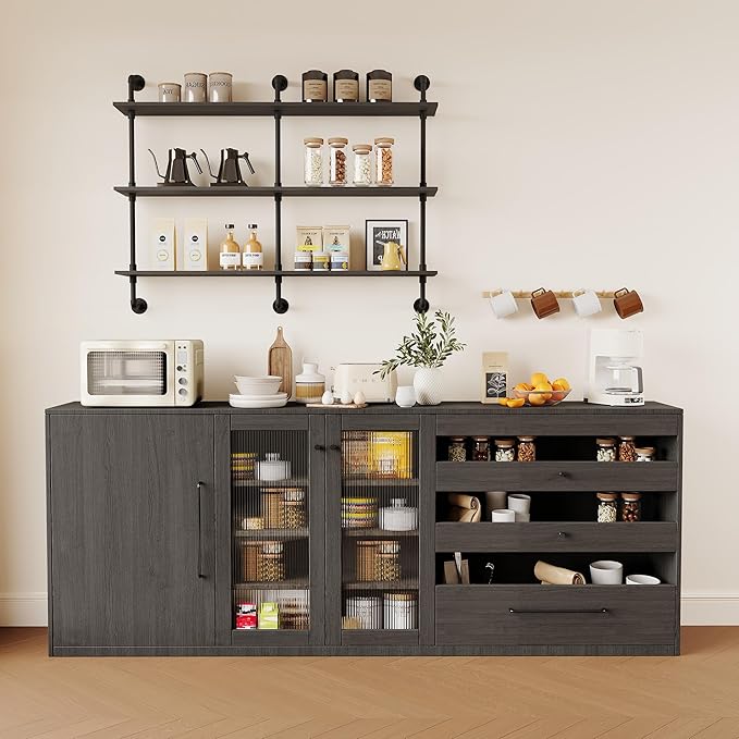 3-Tier Industrial Pipe Floating Shelf – Rustic 48 inch Wood Wall-Mounted Storage Shelf for Kitchen Office,Bathroom & Home Decor -Black