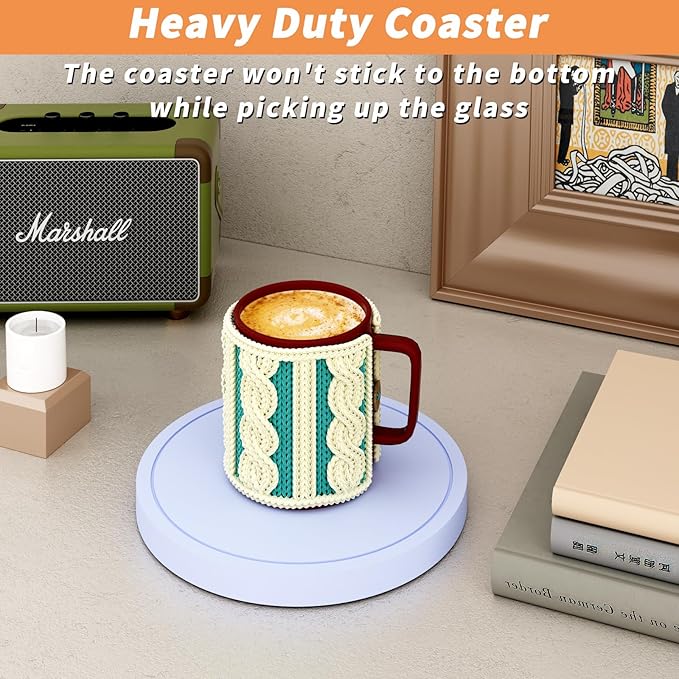 Azhou 6Pcs Drink Coaster with Holder, Baby Blue Absorbent Coasters for Drinks, Non-Slip with Velvet Bottom, Thick Heavy Duty 4 inch Ceramic Coasters, Home Decor Coffee Bar Accessories