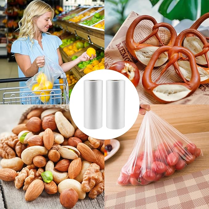 400 Count 10 x 14 Inches Clear Plastic Produce Bags Roll, Clear Grocery Bag for Bread, Fruits, Vegetable, Kitchen, 400 Bag/Roll - 1 Rolls, Total 400 Bags