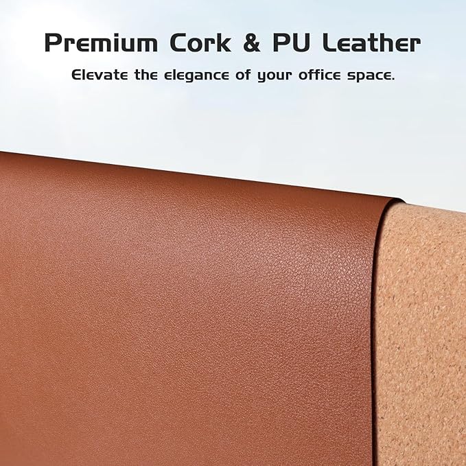 Aothia Dual-Sided Desk Mat - Leather & Cork Desk Protector, Large Mouse Pad & Writing Pad for Office/Home, Maple Brown (37.8"x17")