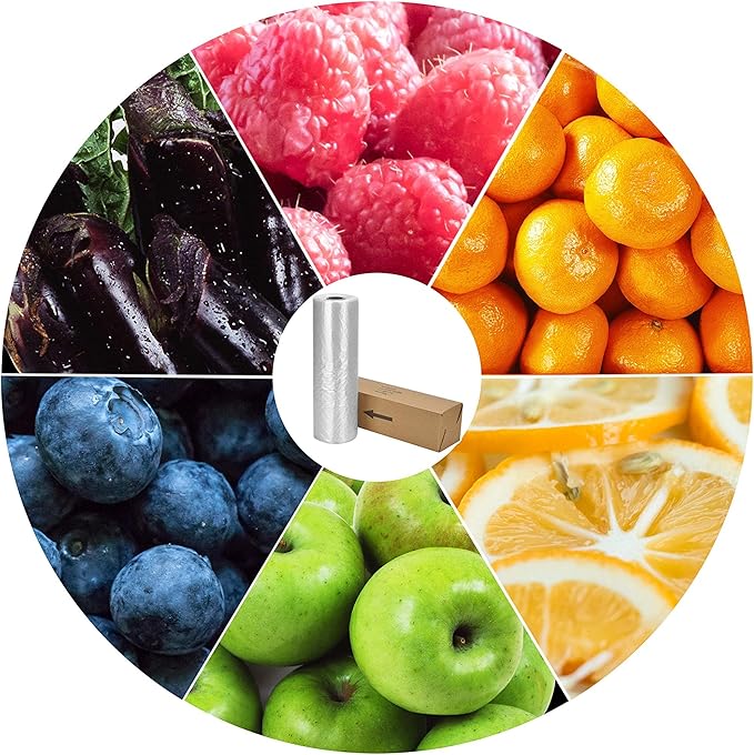 BESTEASY 16" X 20" Food Storage Roll Bags, Clear Plastic Produce Bags on a Roll, Durable Plastic Bags for Bread Fruits Vegetable 350 Bags/Roll (2 Rolls)