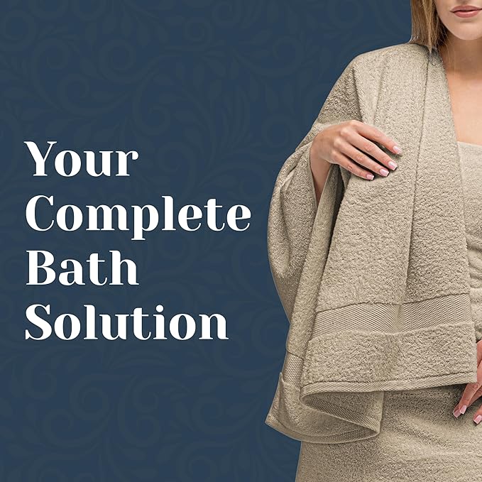 White Classic Luxury Bath Towel Set of 8 Pieces - 100% Turkish Cotton Highly Absorbent Towels for Bathroom, 2 Luxury Bath Towels 700GSM, 2 Hand Towels, 4 Washcloths, Taupe