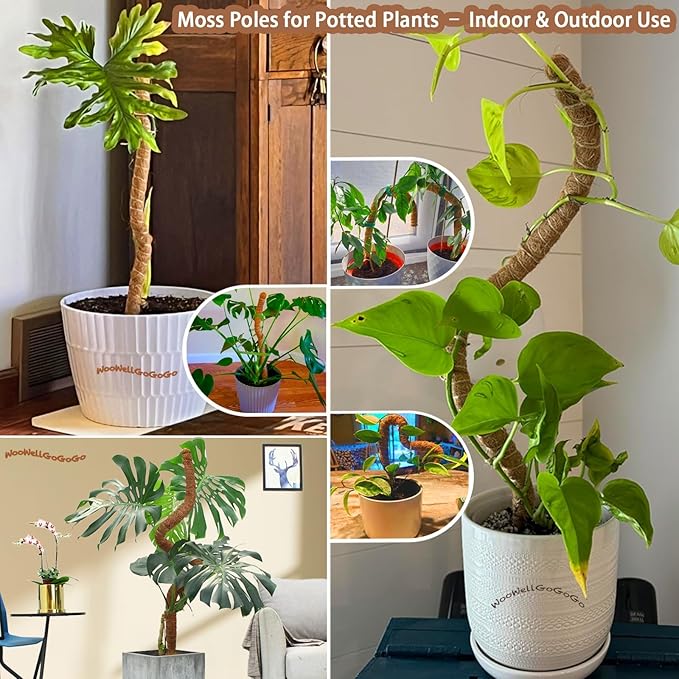 Bendable Moss Pole, 2-Pack 27.5-Inch Coco Coir Moss Poles for Monstera, Pothos, Climbing Plants, Indoor Plant Support, Customizable Shapes Monstera Plant Support